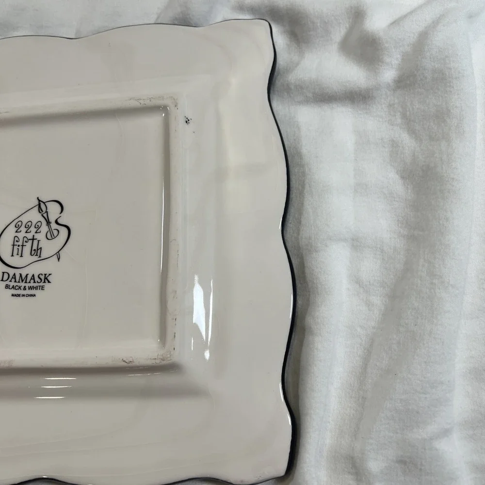Certified International Black & White‎ Damask Square Plate 10